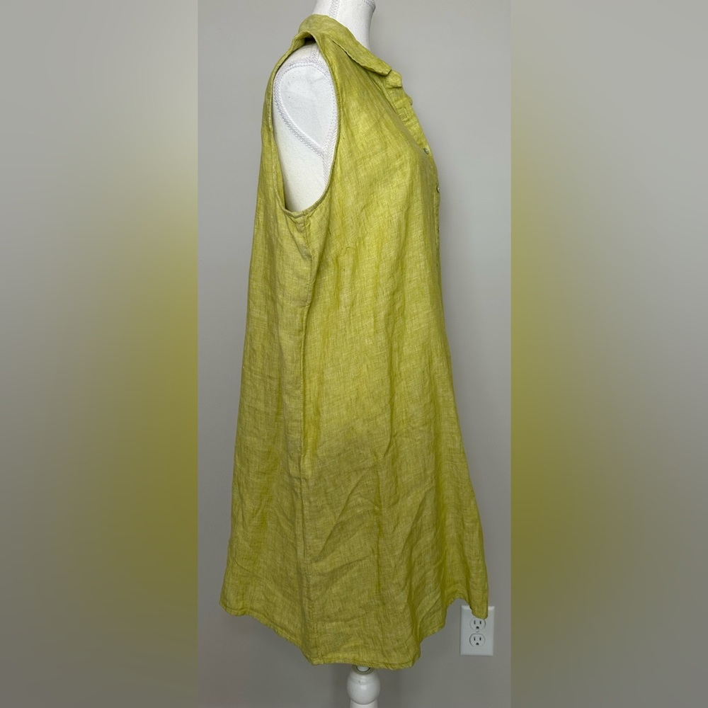 Tahari 100% Linen Sleeveless Shirt Dress Lime Green Plus Size Summer Spring 1X - Picture 7 of 9